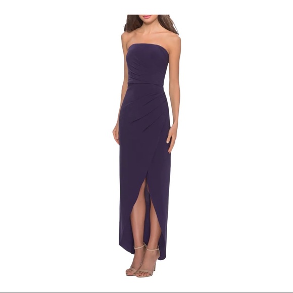 La Femme - 28204 Strapless Jersey Sheath Dress Gown With Slit Purple Sz 2 NWOT - Picture 1 of 10